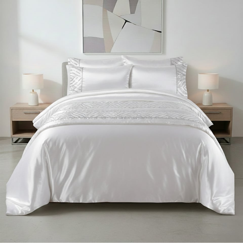 image 1 of Shimmer Duvet Cover Set Luxury Bedding with Elegant Metallic Finish | White | One Size