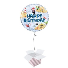 Ahoy Pirate Happy Birthday Round Foil Helium Balloon - Inflated Balloon in a Box