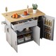 image 10 of VILUXE Mobile Kitchen Island with Foldable Worktop, Drawer, Adjustable Cabinets, 3 Door Spice Racks, Towel Rail and 5 Wheels, Grey