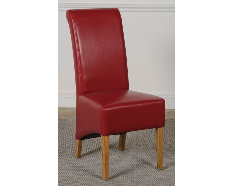 image 1 of Oregon Round Oak Dining Table and 4 Montana Leather Chairs | Red | Red | 1
