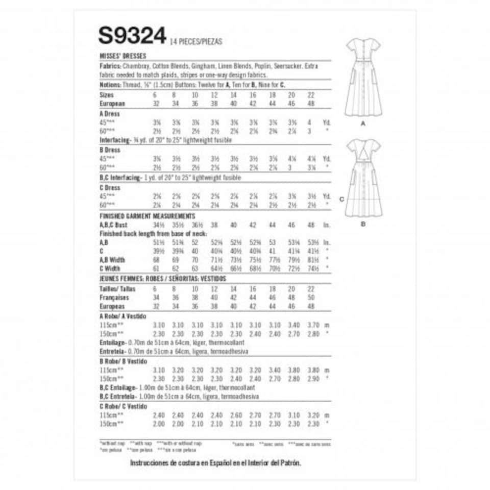 image 1 of Simplicity 9324 Paper Sewing Pattern – Women’s Dress, Size H5 (6–8–10–12–14), Easy