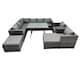 image 2 of Fimous 10-seater Outdoor PE Rattan Sofa Set with Dining Table Patio Garden Furniture Sets with 2 Chair 2 Big Stools Dark Grey Mixed