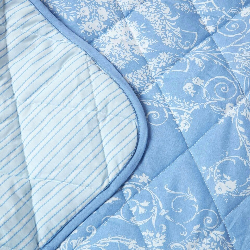 image 1 of Homescapes Blue French Toile Patterned Bedspread - 200 x 200 cm | Multi