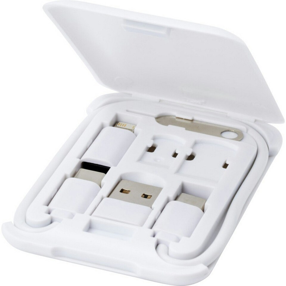image 1 of Savvy Recycled Plastic Modular Charging Cable with Phone Holder - White - One Size