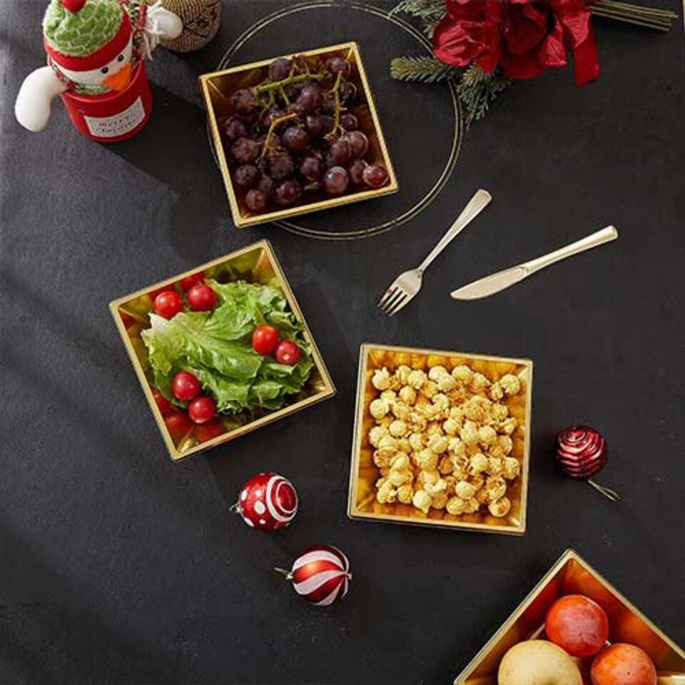 image 1 of Metallic Gold Square Serving Bowls 18cm - Pack of 2