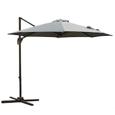 Outsunny 3m Patio Offset Parasol Roma Umbrella Cantilever Hanging Sun Shade Canopy Shelter Tilt 360 Rotation with Aluminium Frame Hand Crank Cross Base, Dark Grey