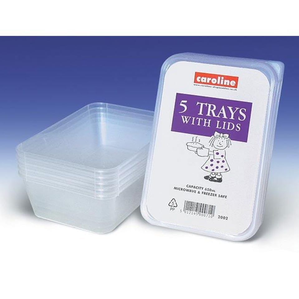 Caroline Plastic Tray with Lid 650ml 5pk 2002 - One Colour - One Size