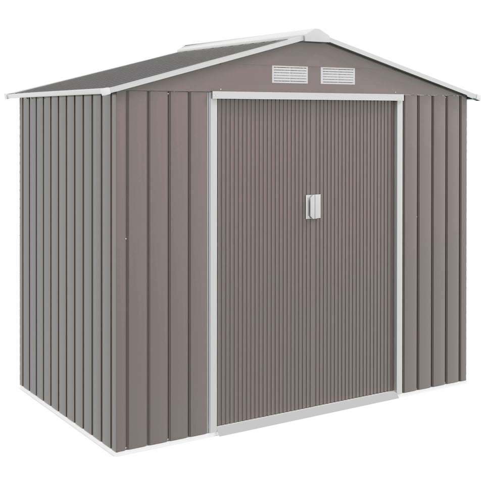 image 1 of Outsunny 7 x 4ft Metal Garden Shed, Outdoor Storage Tool House with Ventilation Slots, Foundation Kit and Lockable Double Doors, Grey