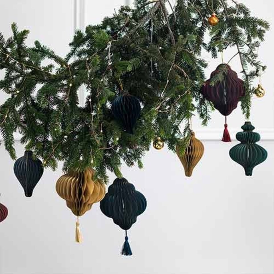 image 1 of Bottle Green Honeycomb Icicle Hanging Paper Bauble Decoration 15cm