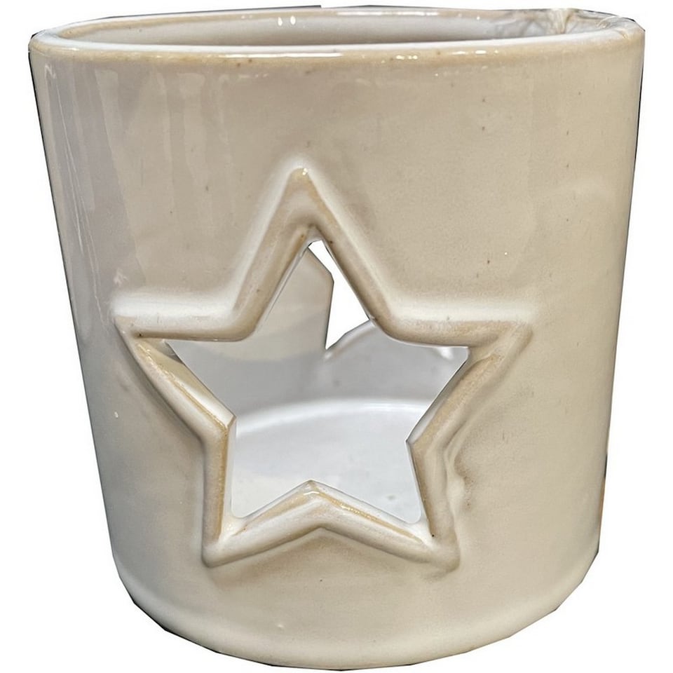 image 1 of Star Cut-Out Tealight Holder - Ceramic - L8 x W8 x H8 cm - White