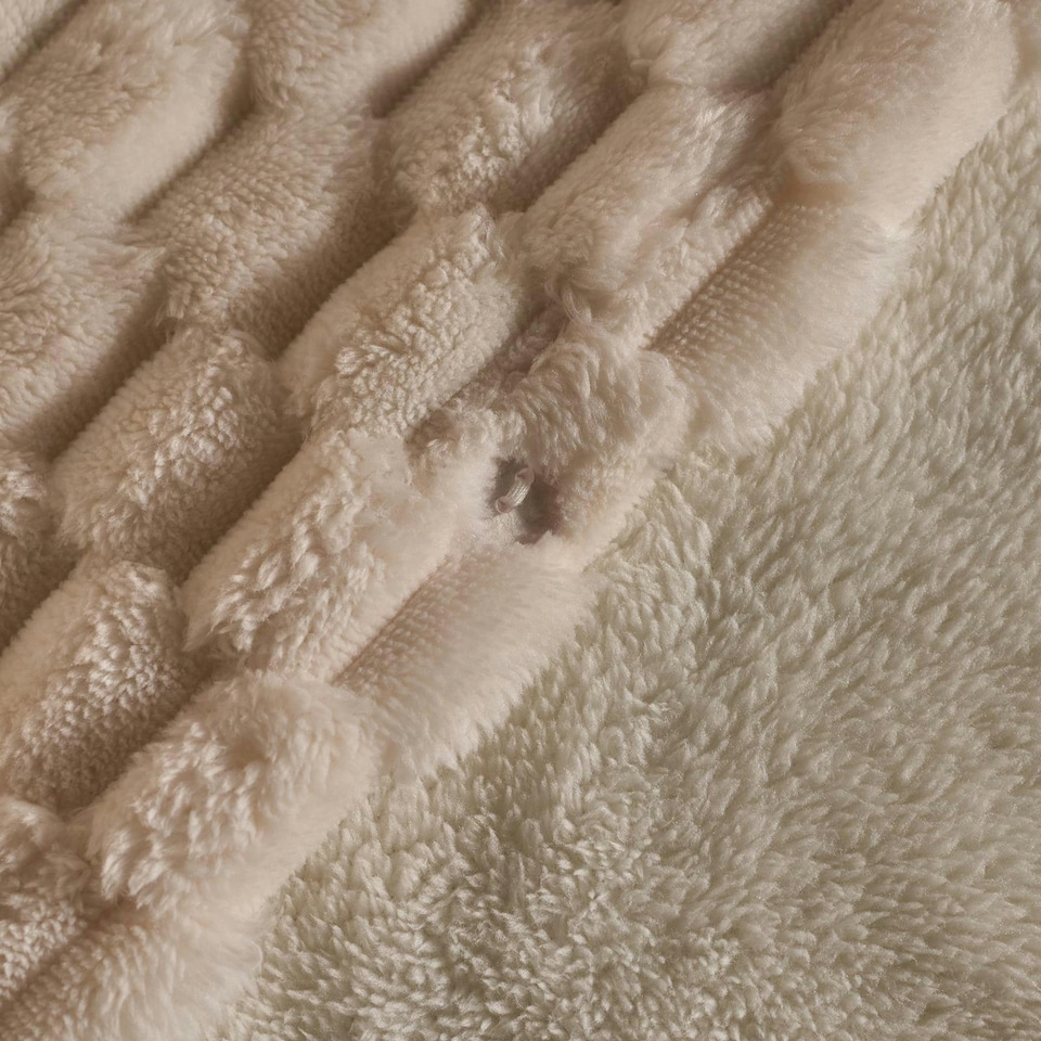 image 1 of OHS Luxury Waffle Textured Fleece Duvet Cover and Pillowcase Bedding Set Cream | Double