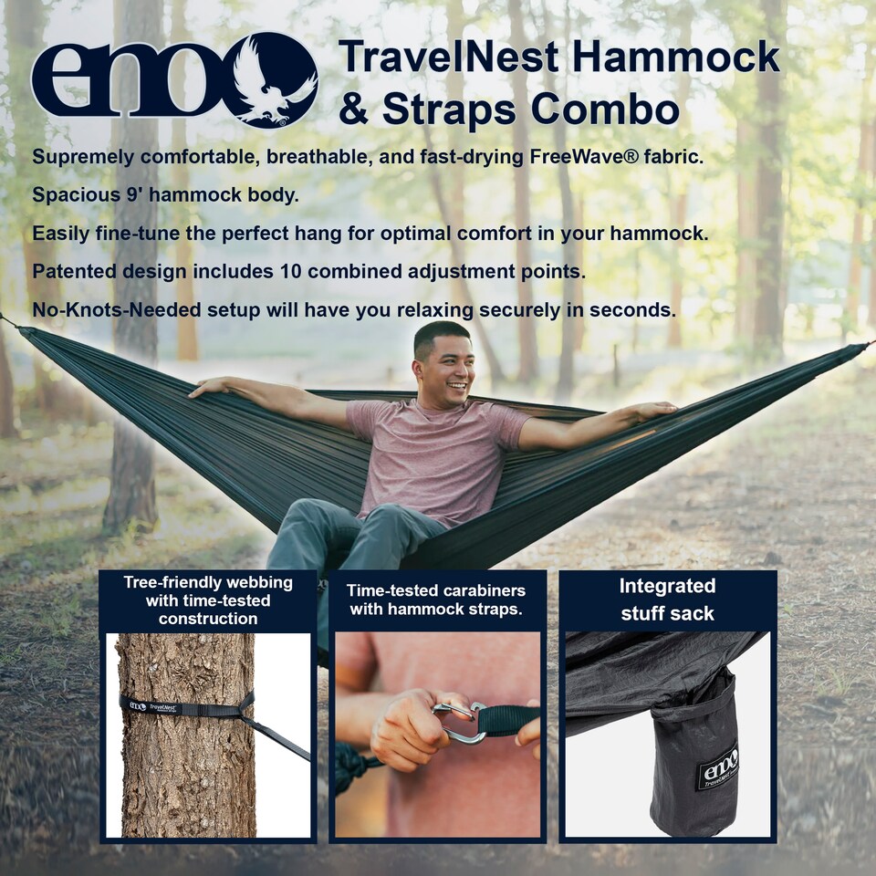 image 1 of TravelNest Hammock with Straps - Compact All-in-One Portable Camping Set | Grey | Grey