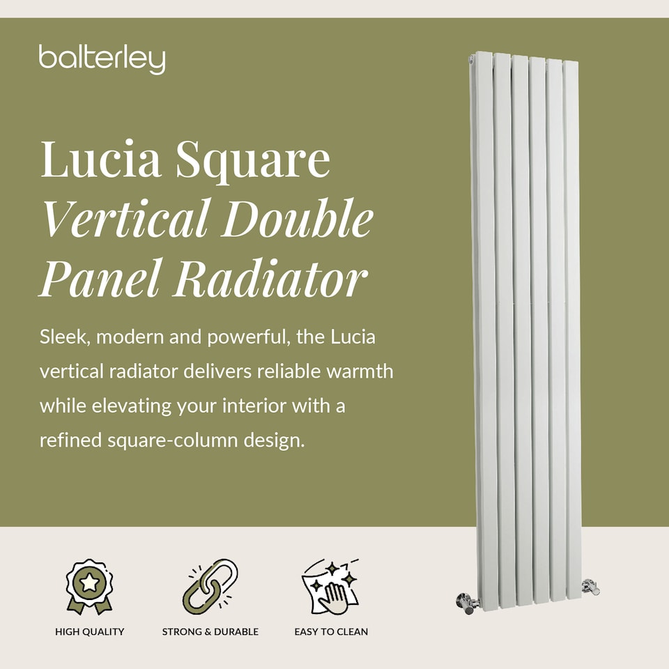 image 1 of Square Vertical Double Panel Radiator, 1800mm x 354mm - Satin White | White | Satin White | 1