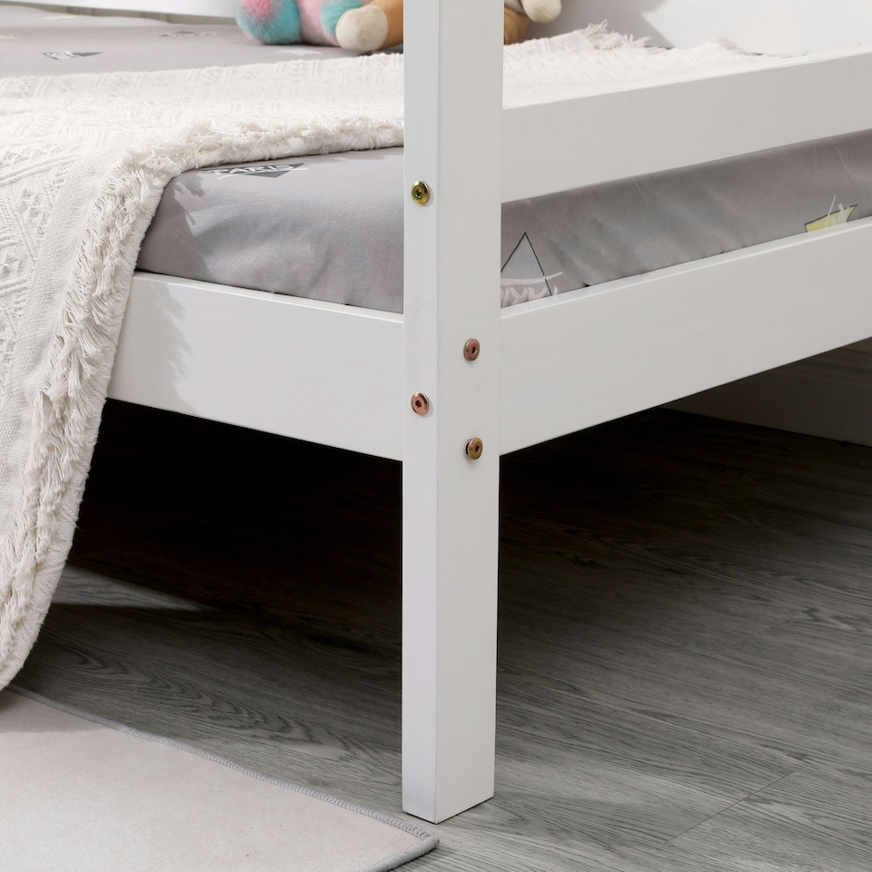 image 1 of Teddy Kids Childrens White Wooden House Treehouse Single Bed Frame (Single) | White | White | Single