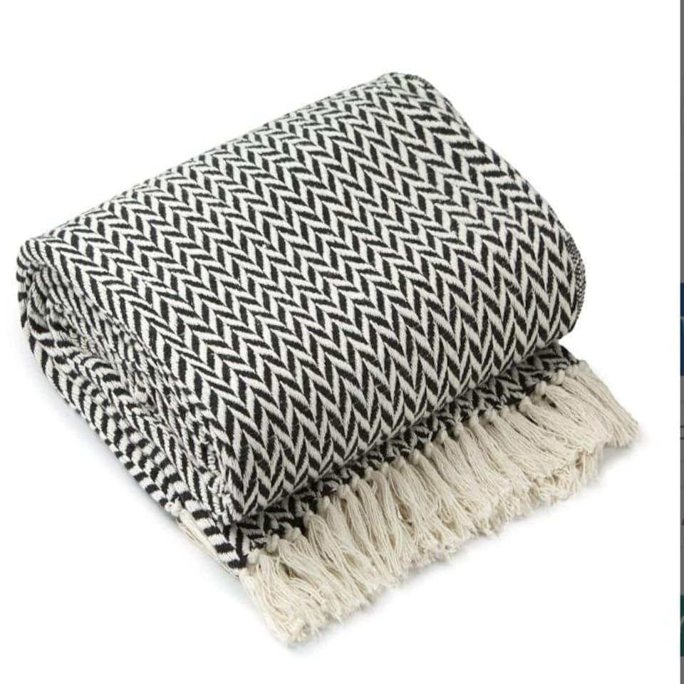 image 1 of Chevron Collection Recycled Cotton Throw in Black (90" x 100") Black | Black