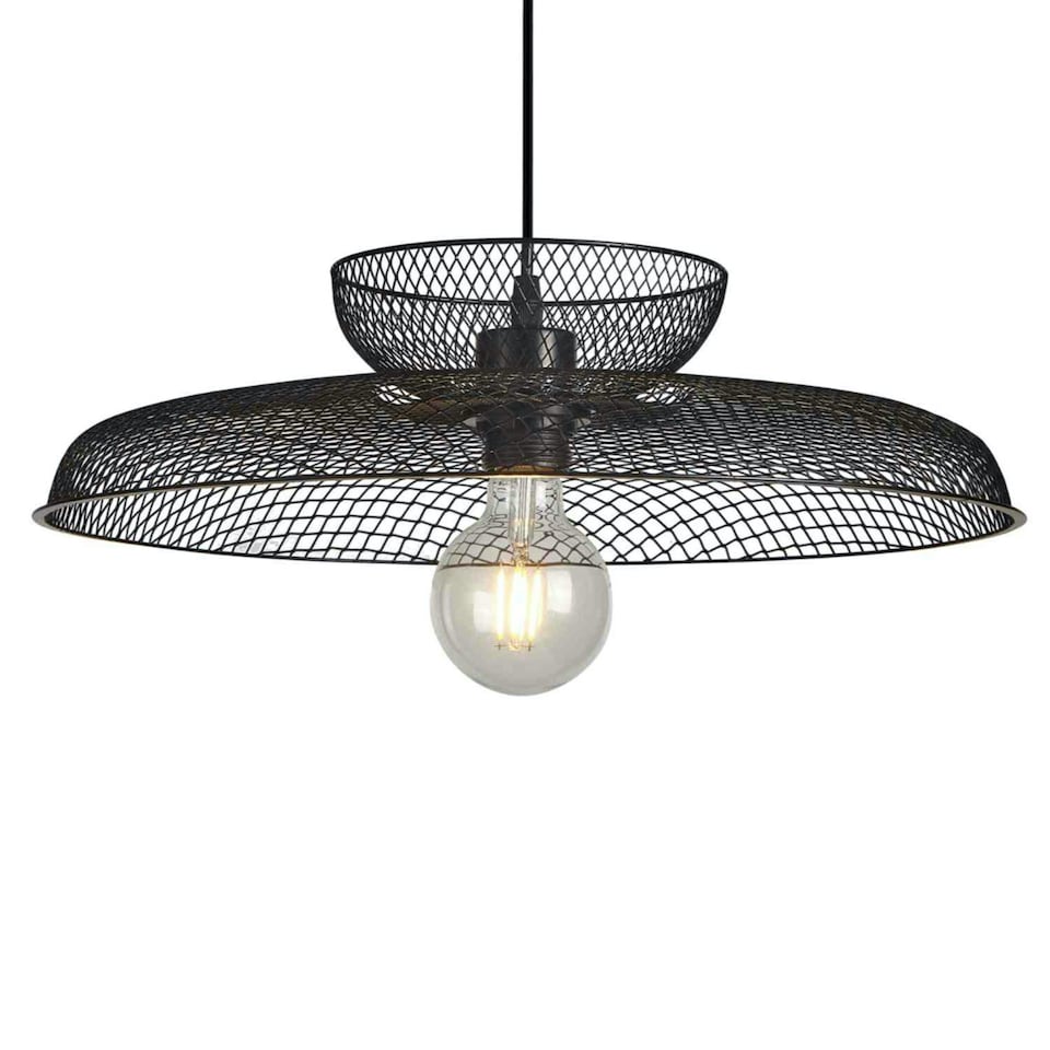 image 1 of First Choice Lighting Cassidy Two Tier Black Mesh Ceiling Pendant Light Black