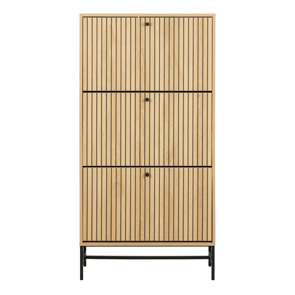 image 1 of Albany Shoe Cabinet 3 Flip Down Doors in Oak/Black Legs