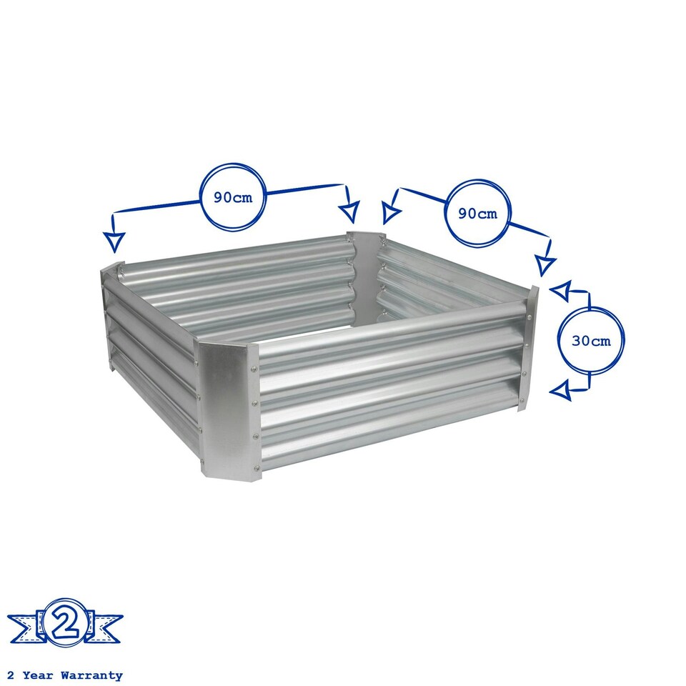 image 1 of Harbour Housewares Square Galvanised Steel Raised Garden Bed - 90cm x 90cm - Silver