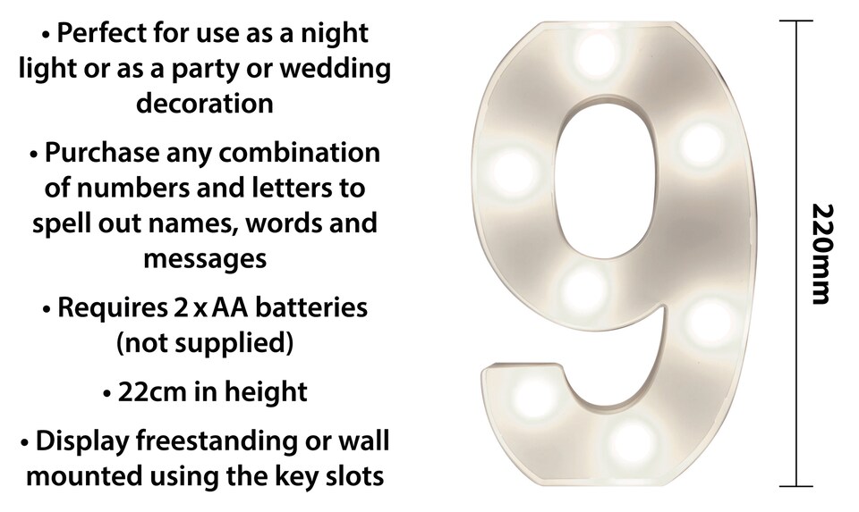 image 1 of St Helens Battery Operated 3D LED Number 9 Light