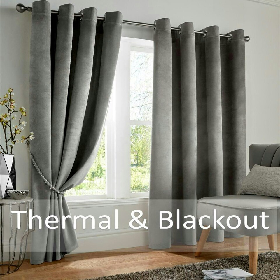 image 1 of Velvet Look Eyelet Ring Top Blackout Curtains - 168cm x 137cm - Silver