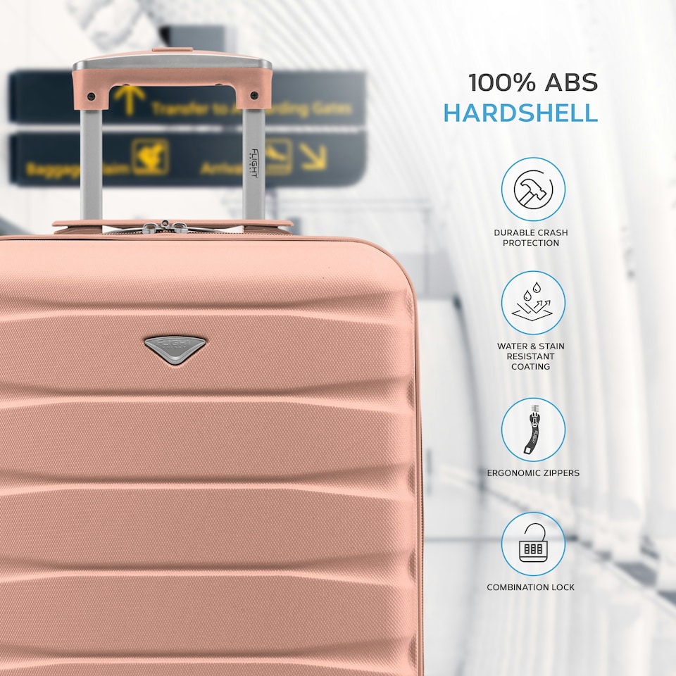 image 1 of Flight Knight 55x40x23cm Cabin Bag, Suitcase for Lufthansa & Over 30 Airlines Including British Airways, EasyJet - Lightweight 4 Wheel Carry On Suitcase | Pink | Rose | Cabin Bag