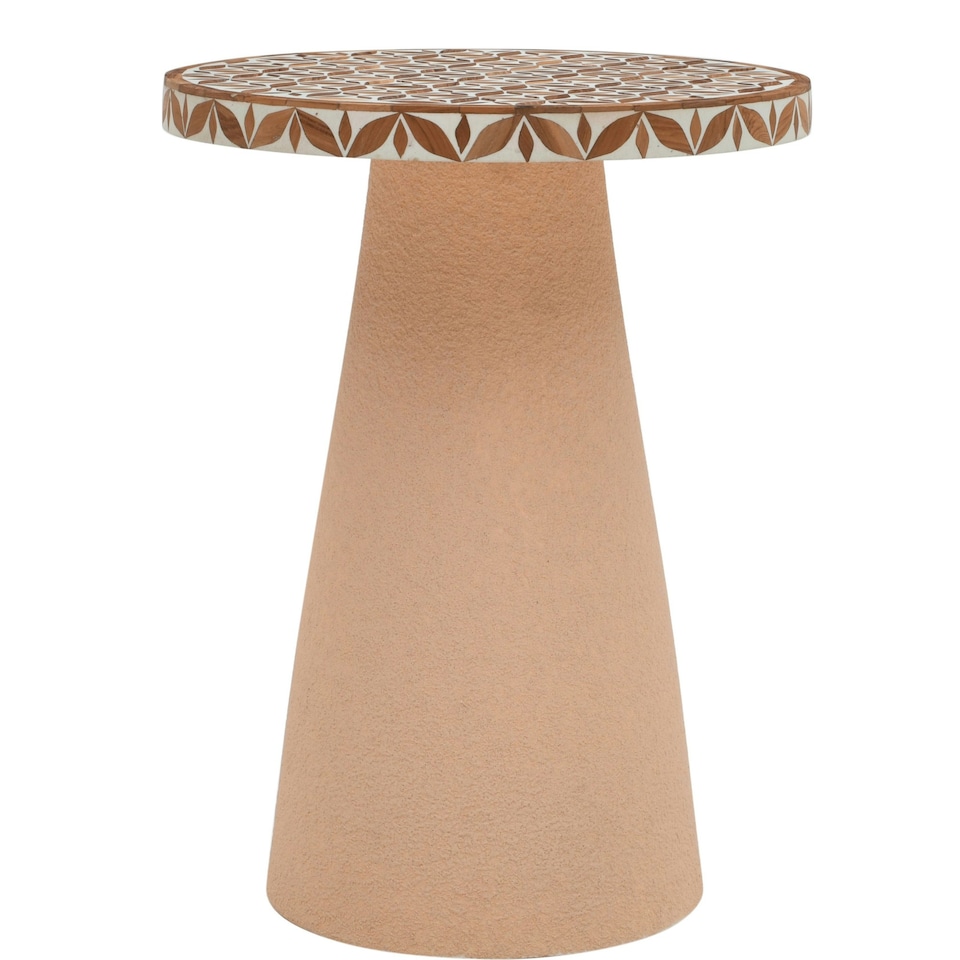 image 1 of Inlay Acacia Wood Floral Side Table Brown