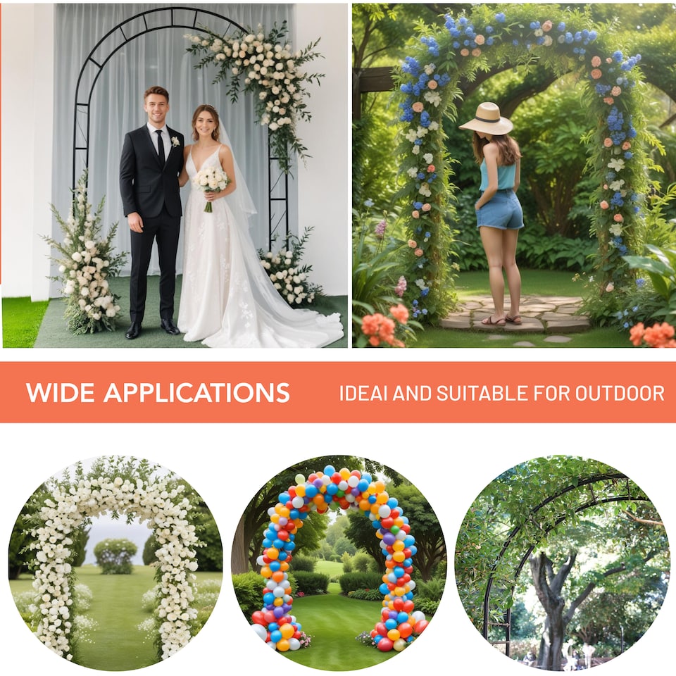 image 1 of 2X 2.4m Metal Garden Arch Heavy Duty Trellis Tubular Rose Climbing Plants Archway | Green | 2