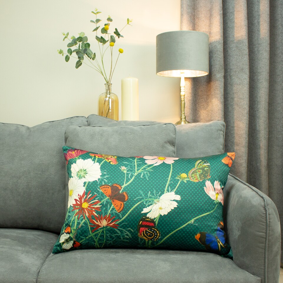 image 1 of Paoletti Botanical Cushion, Emerald, 40 x 60cm