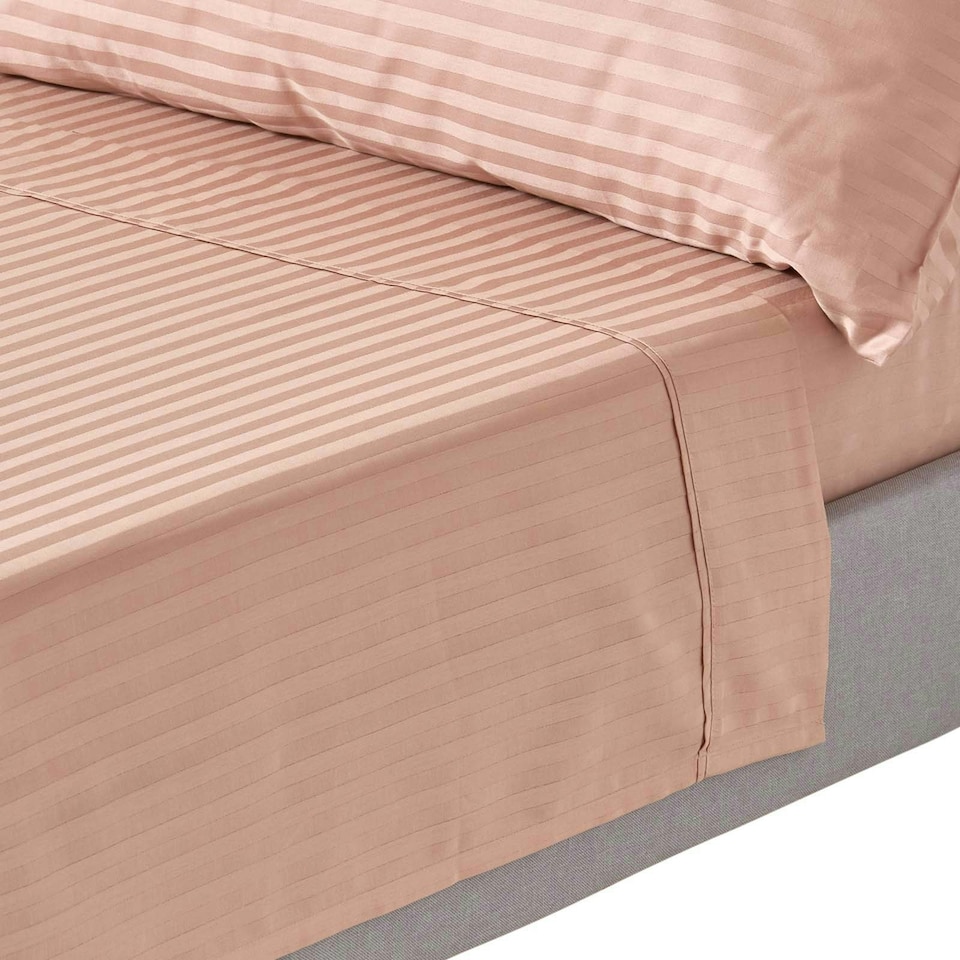 image 1 of Homescapes Taupe Beige Egyptian Cotton Satin Stripe Flat Sheet 330 TC, Double | Cream | Double