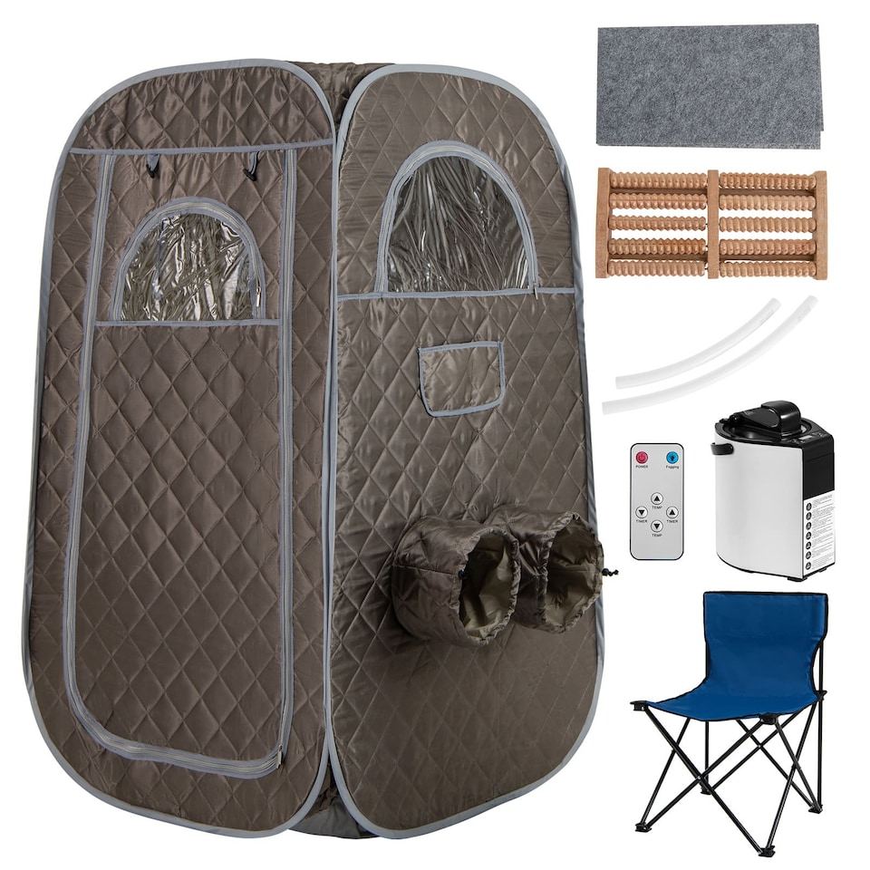 image 1 of COSTWAY Portable Steam Sauna Tent 1 or 2 People Sauna Tent Foldable Chair-Gray