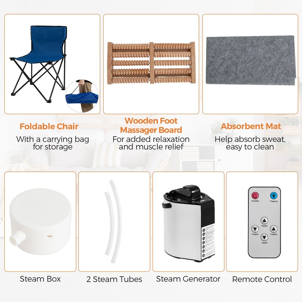 image 1 of COSTWAY Portable Steam Sauna Tent 1 or 2 People Sauna Tent Foldable Chair-Coffee