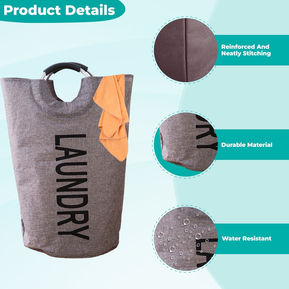 image 1 of 40L Collapsible Laundry Basket, Laundry Hamper with Padded Handles