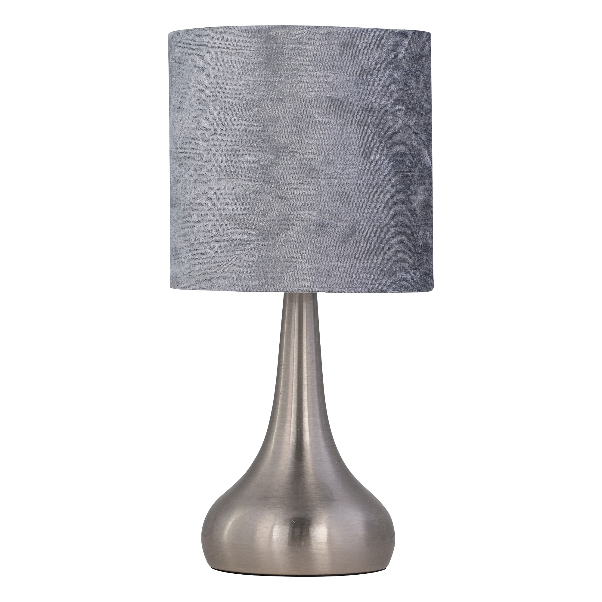 Romana - Brushed Chrome Touch Table Lamp with Grey Crushed Velvet Chrome Satin nickel plate and grey velvet 1