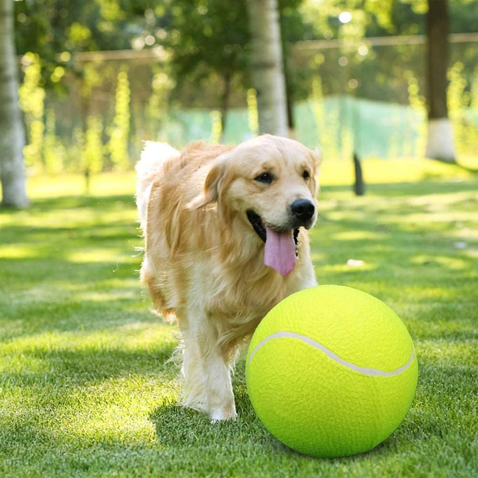 image 1 of The Magic Toy Shop Giant Tennis Ball 24cm Big Outdoor Beach Sports Inflatable Toy
