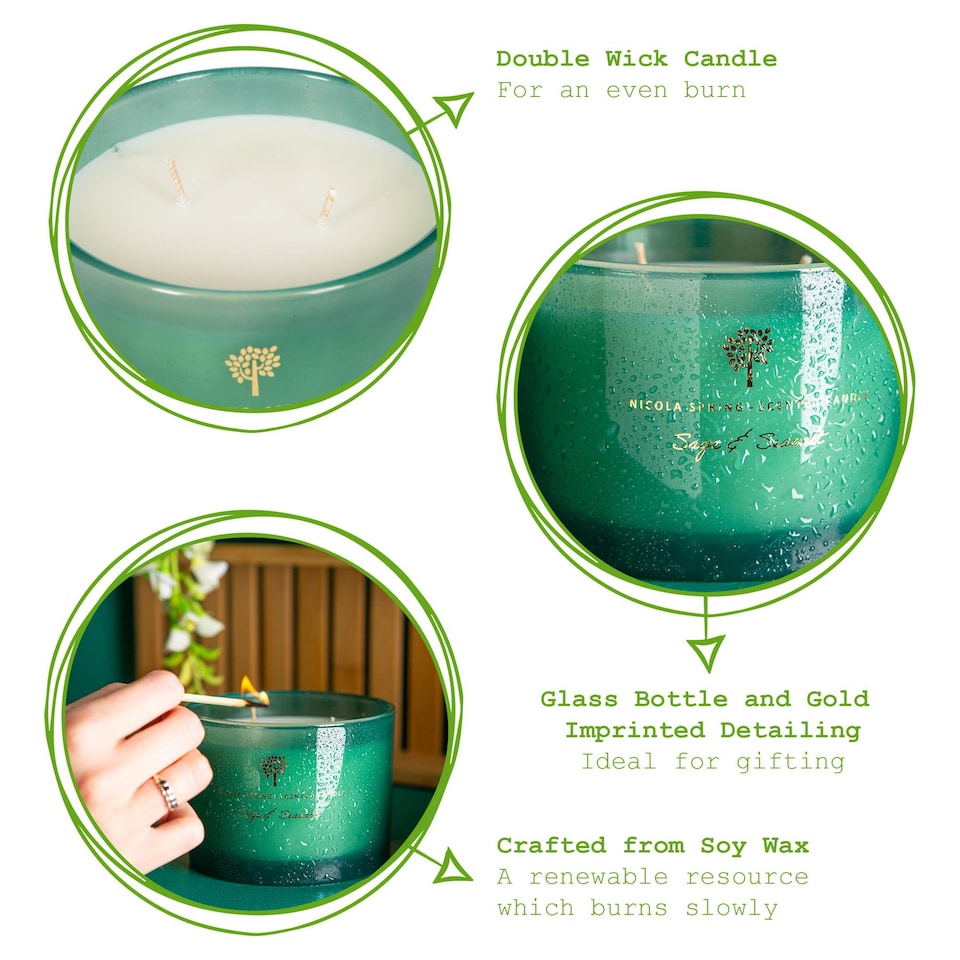 image 1 of Nicola Spring Soy Wax Scented Candles - 350g - Sage & Seasalt - Pack of 3 | Green | Green