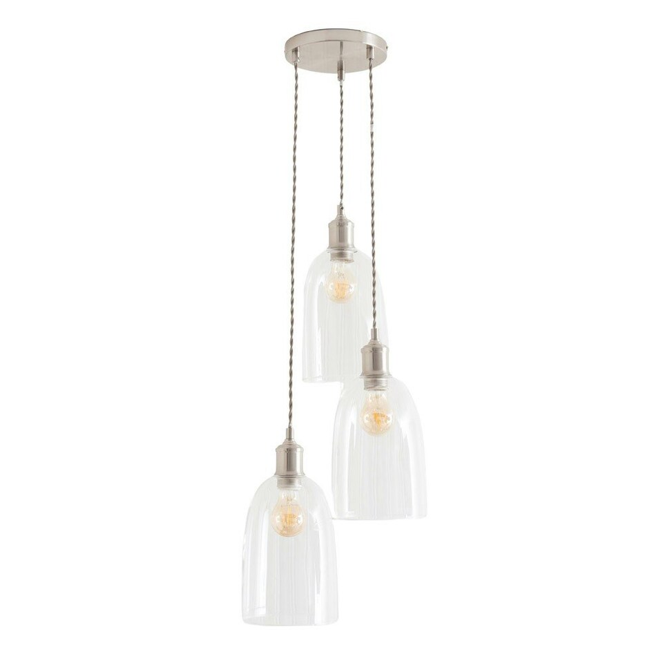 image 1 of ValueLights Kira Glass Dome 3 Drop Cluster Brushed Chrome Ceiling Pendant Light with Bulbs Silver