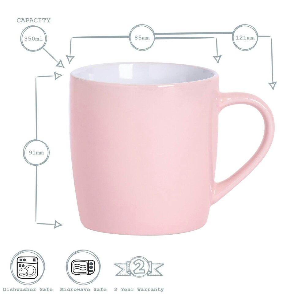 image 1 of Argon Tableware 6x Coloured Coffee Mugs - Pink - 350ml - Tea Mug Latte Mug Cappuccino Mug Drinking Mug Pink
