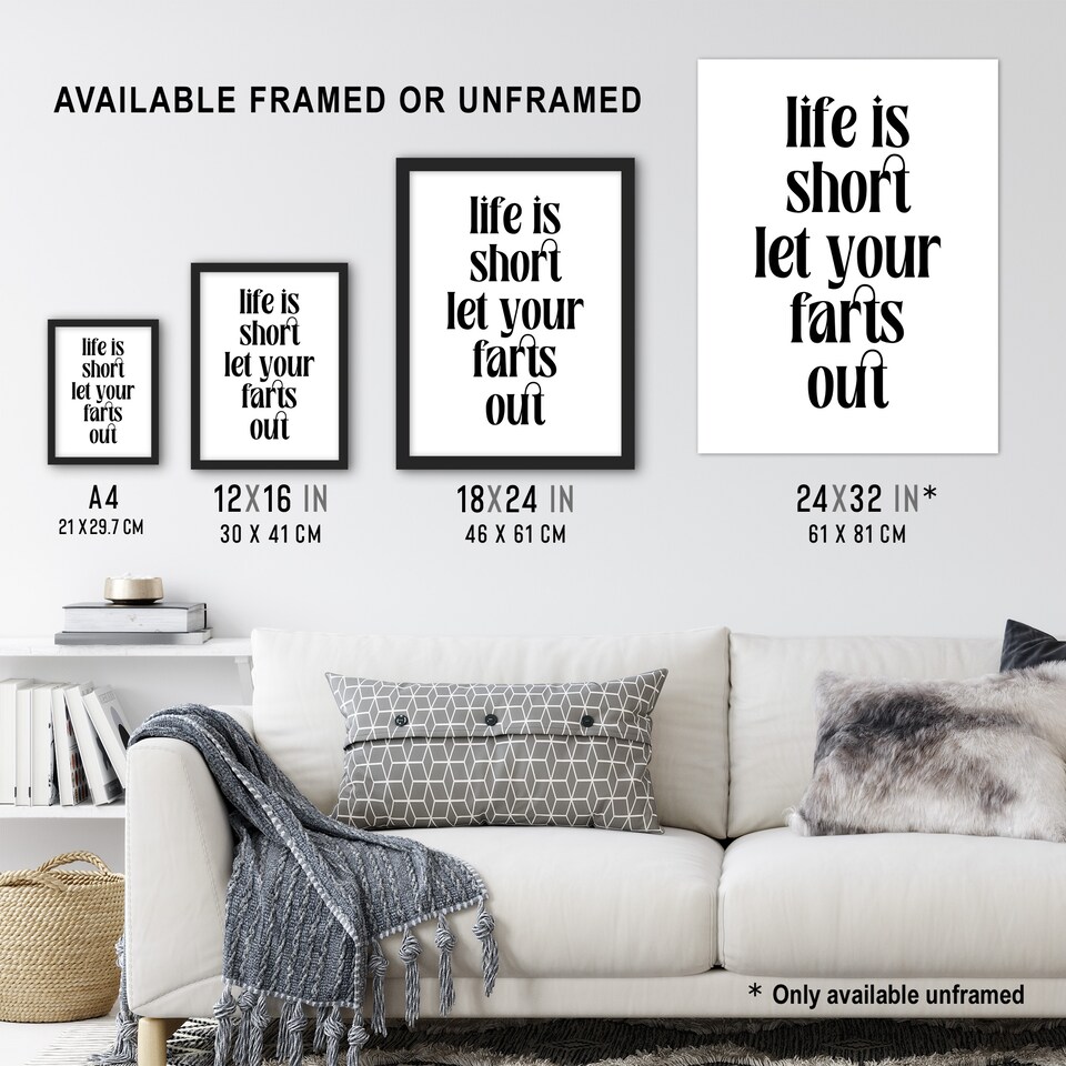 image 1 of Life Is Short Let Your Farts Out Modern Funny Wall Art Print 12x16 In