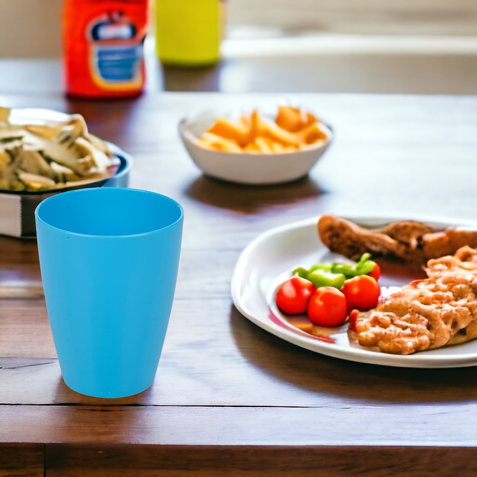 image 1 of 6x Small Plastic Drinking Cups 330ml | Blue | 1