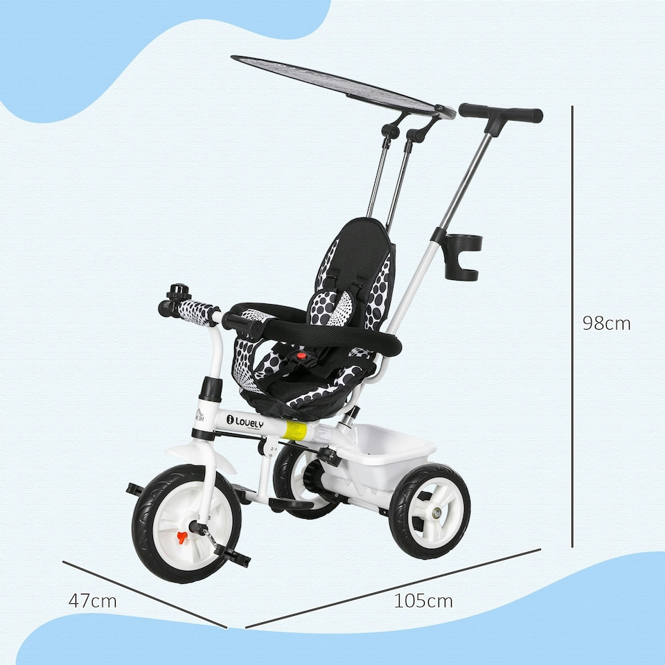 image 1 of HOMCOM 6 in 1 Kids Tricycle w/ Removable Handle for 1.5+ year, White