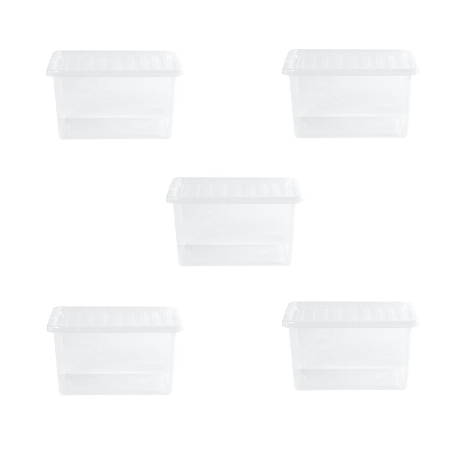 image 1 of Wham Crystal 5 x 37L Stackable Plastic Storage Boxes with Lids Clear Clear