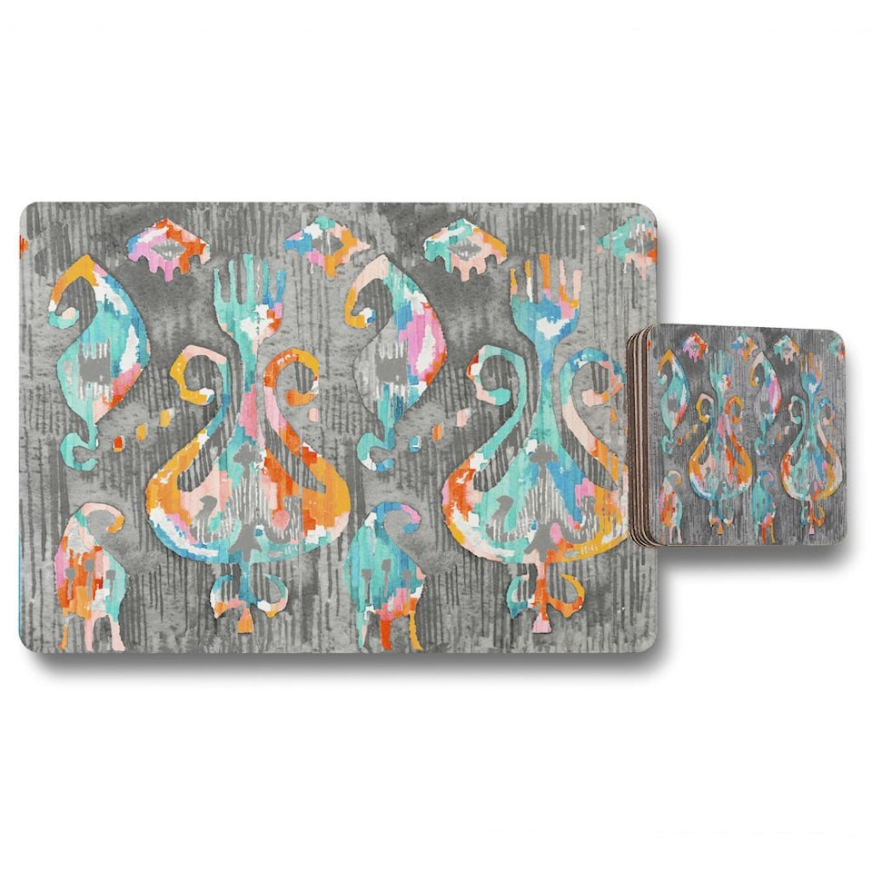 Trendy tribal pattern in watercolour style (Placemat & Coaster Set)
