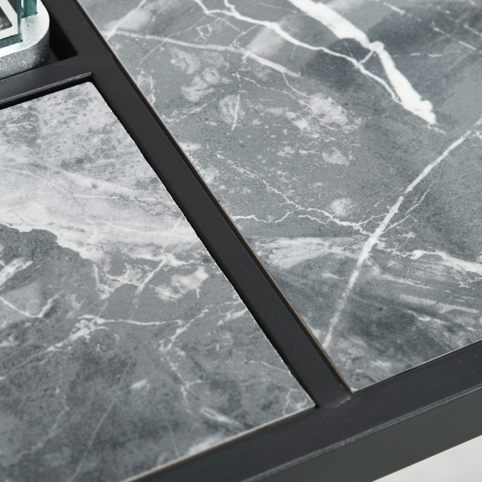 image 1 of Outsunny Outdoor PE Rattan Gas Fire Pit Table, Patio Square Propane Heater with Marble Desktop, Rain Cover, Glass Windscreen, and Glass Stones, 50,000 BTU, Black