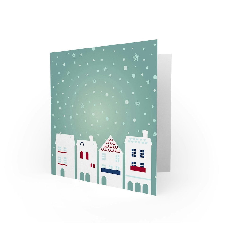 image 1 of Winter Snow Day City Houses Modern Christmas Card