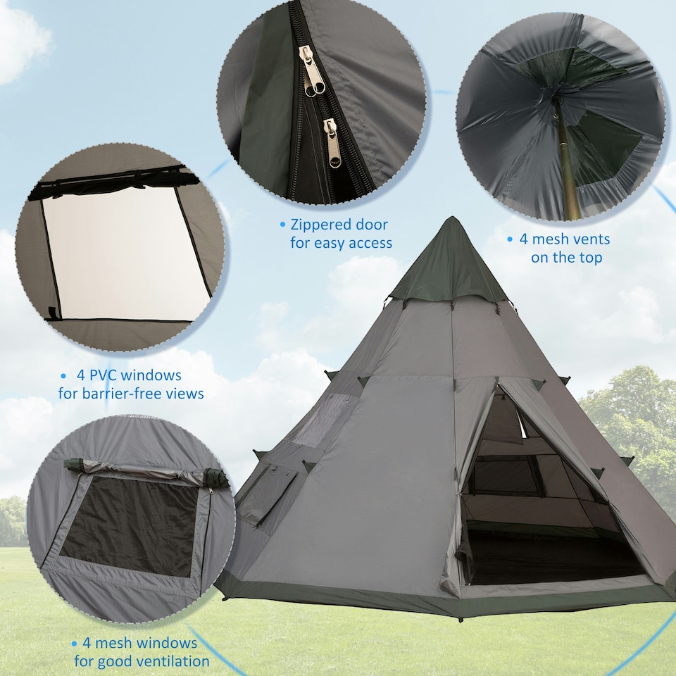 image 1 of Outsunny 6-7 Person Large Family Party Camping Tent W/ Carrying Bag, Blue