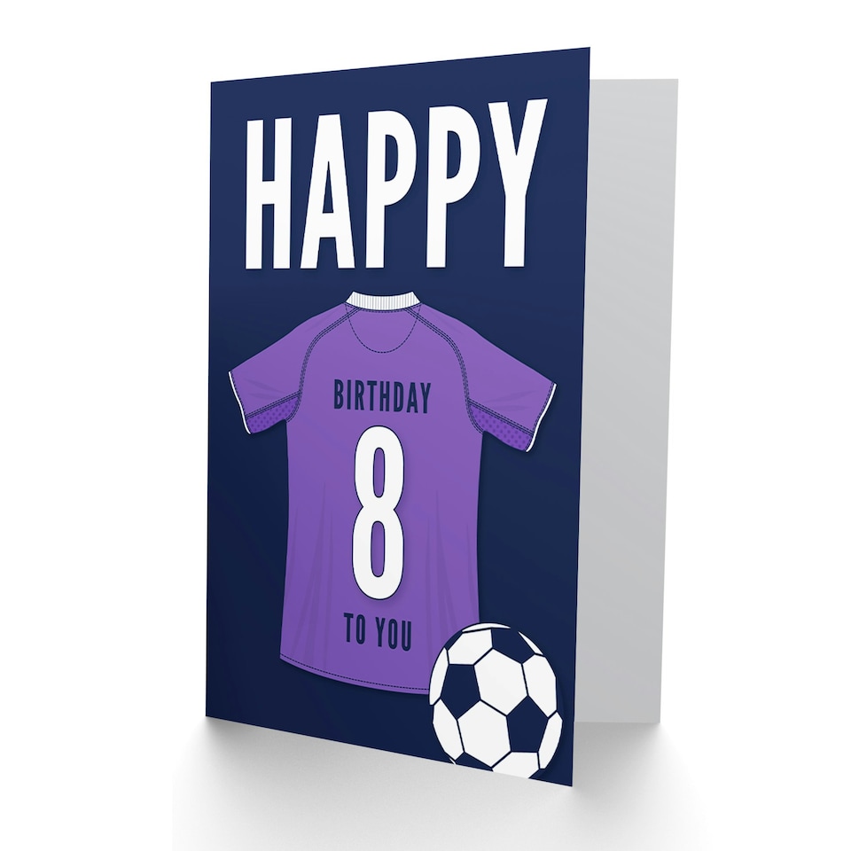 image 1 of Football Strip Kit Purple Top On Dark Age 8 Year Old Child Kids 8th Birthday Card