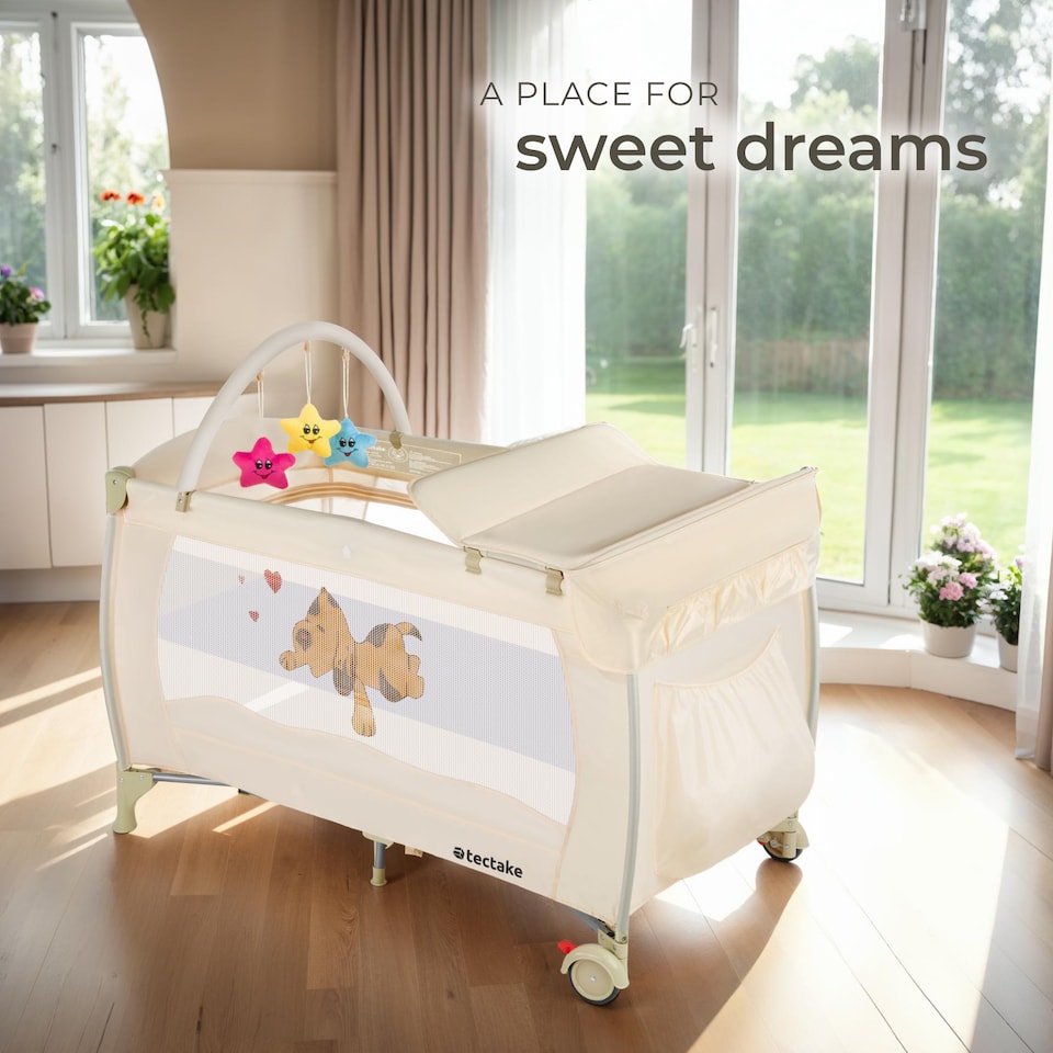 image 1 of Travel Cot Dog - foldable, with changing mat, for children up to 36 months | Cream | beige | 132 x 75 x 104 cm | 1