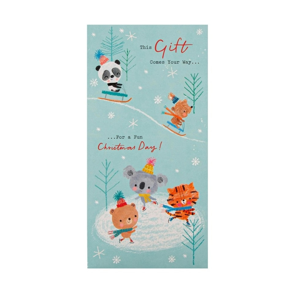 image 1 of Cute Winter Animal in 2 Designs Pack of 4 Christmas Money Wallet Cards
