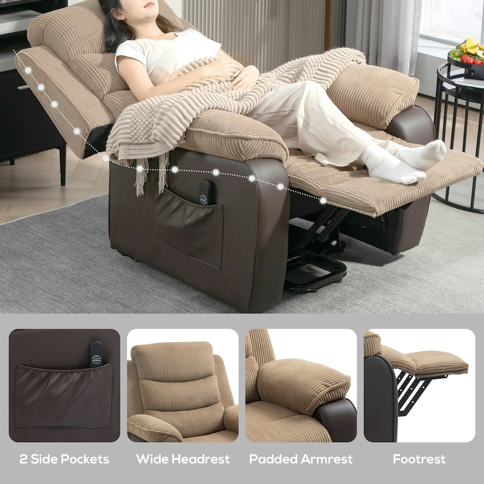 image 1 of HOMCOM Power Lift Riser and Recliner Chair with Remote Control, Brown Brown