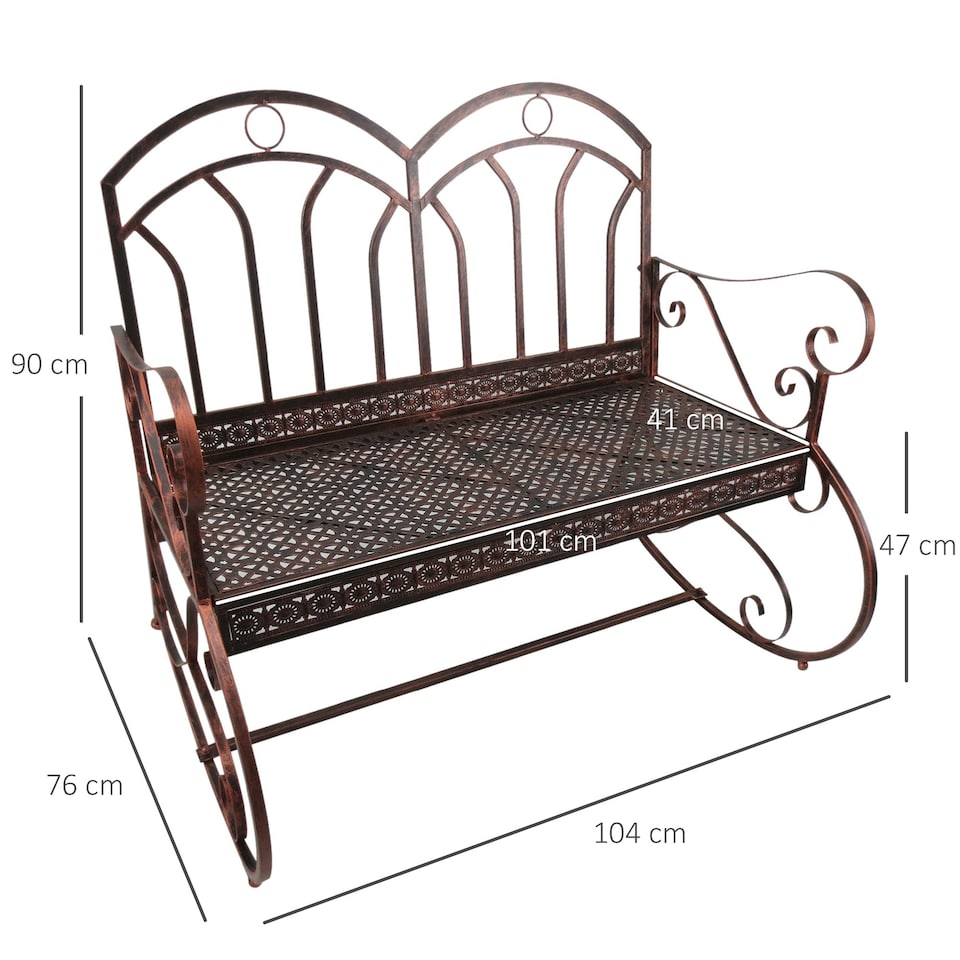 image 1 of Outsunny Rocking Chair Swing Bench Loveseat Metal Bronze Outdoor